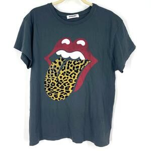 Daydreamer Rolling Stones Leopard Tongue Tee Black Cotton T-Shirt Large